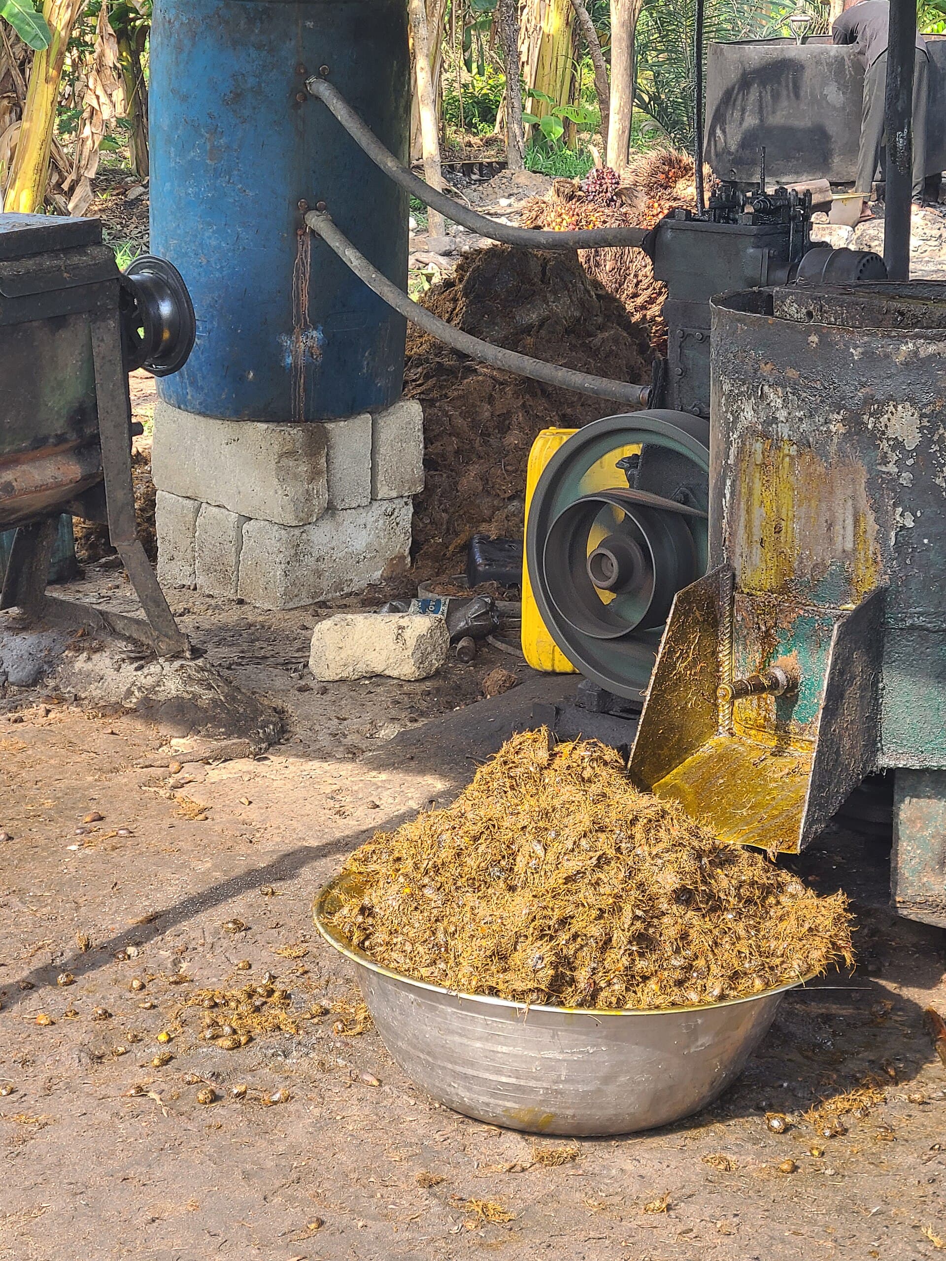 Residu biomassa kelapa sawit yang diolah sebelum dipakai sebagai bahan bakar.